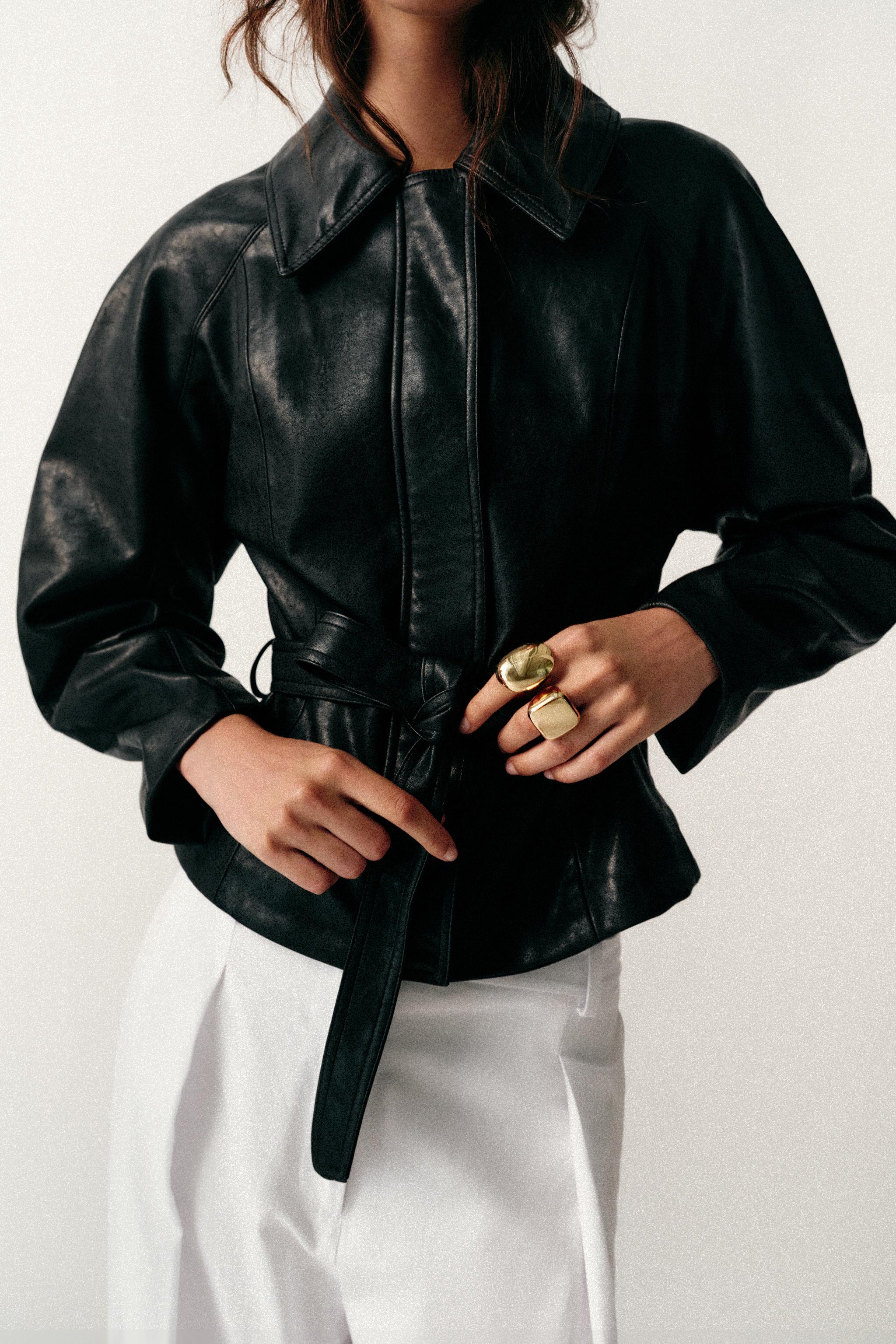 FAUX LEATHER BELTED JACKET
